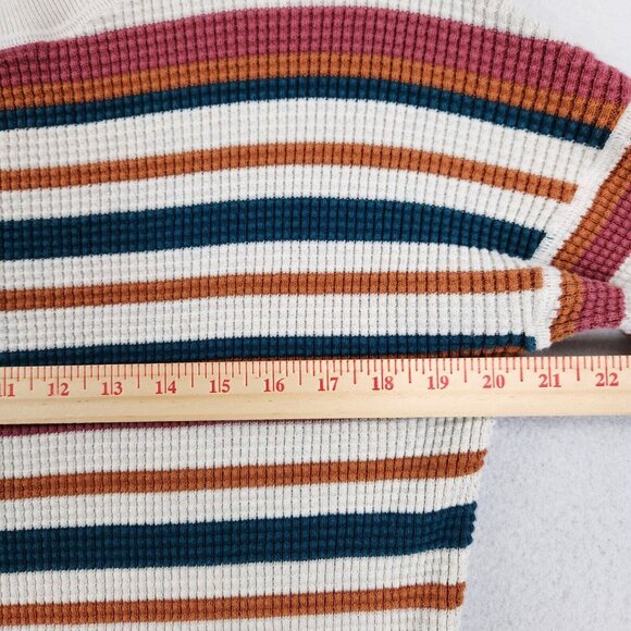 REI Sweater Women Large White Blue Striped Waffle Knit Pullover Cotton Crew Neck - Picture 4 of 12